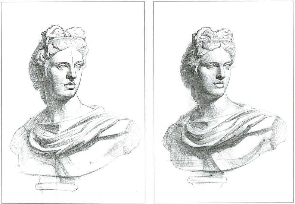 Drawings of Apollo classical sculpture step by step
