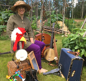 Karen Jungnitsch and an assortment of instruments.