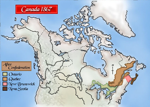 A map of Canada in 1867, after Confederation.
