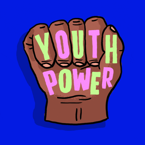 Black animated fist with the words youth power