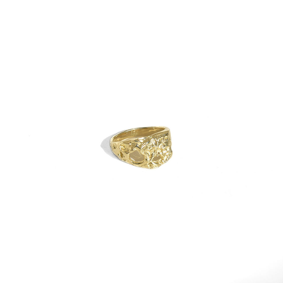 Thumbnail: Solid 14k yellow gold ring with organic texture and sculptural openwork design.