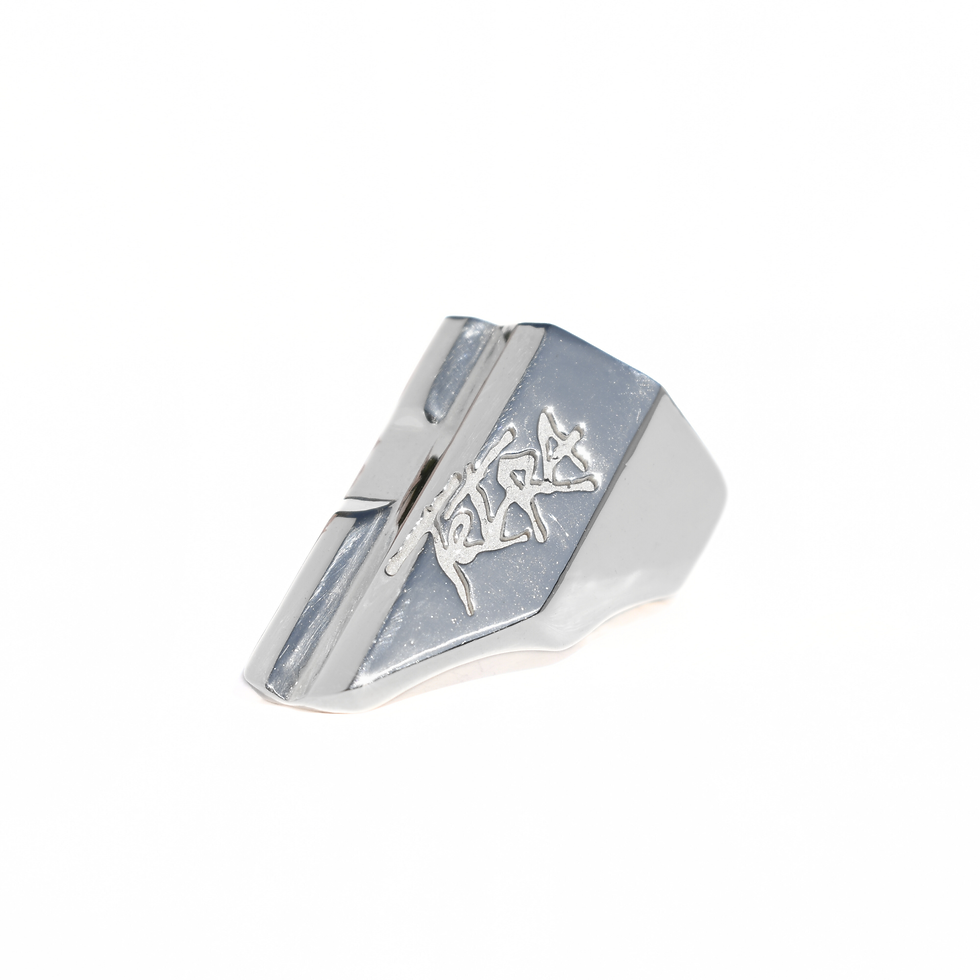 925 sterling silver angular TETRA logo statement ring with bold modern design and high polish finish