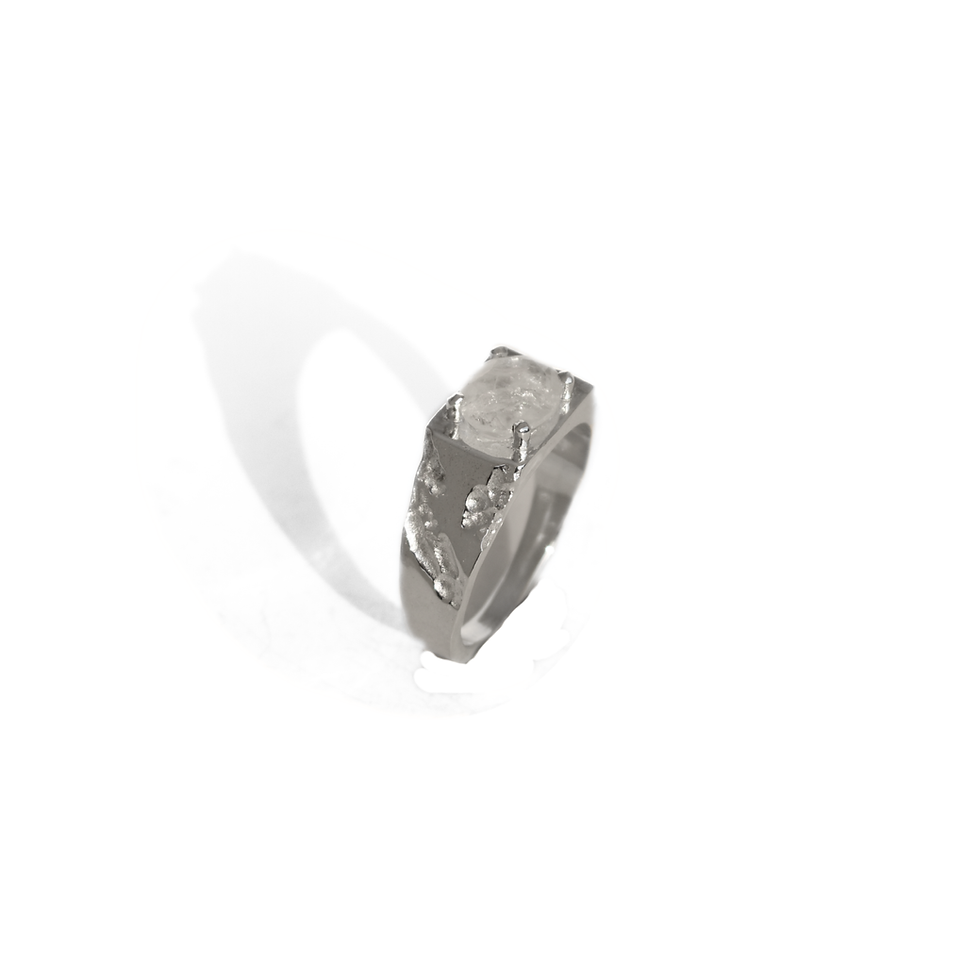 Thumbnail: Handmade silver ring with glowing moonstone and molten textured band, organic modern artisan design.