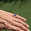 Thumbnail: Handmade silver ring with 10x8 mm amethyst, emerald cut, bold modern design with textured band.