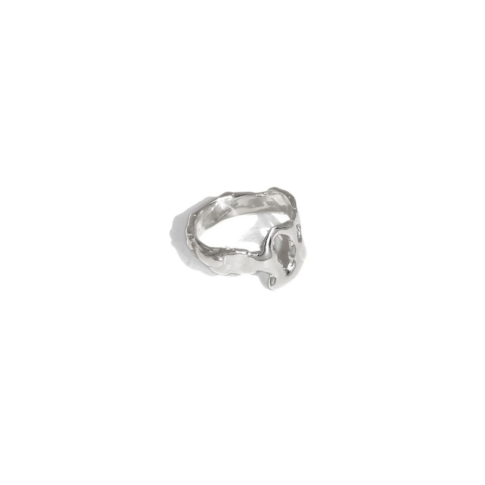Thumbnail: Handcrafted sterling silver organic ring with openwork design and polished sculptural finish.