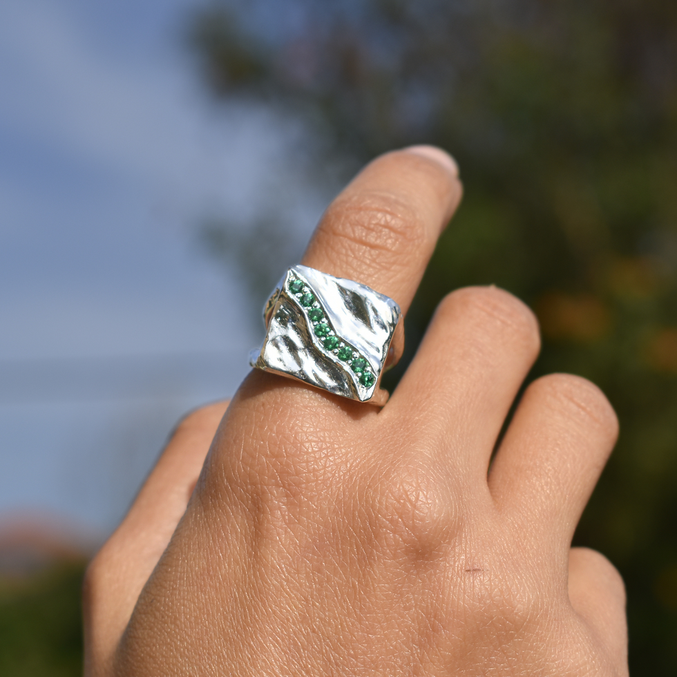 Thumbnail: emerald silver ring, nature-inspired ring