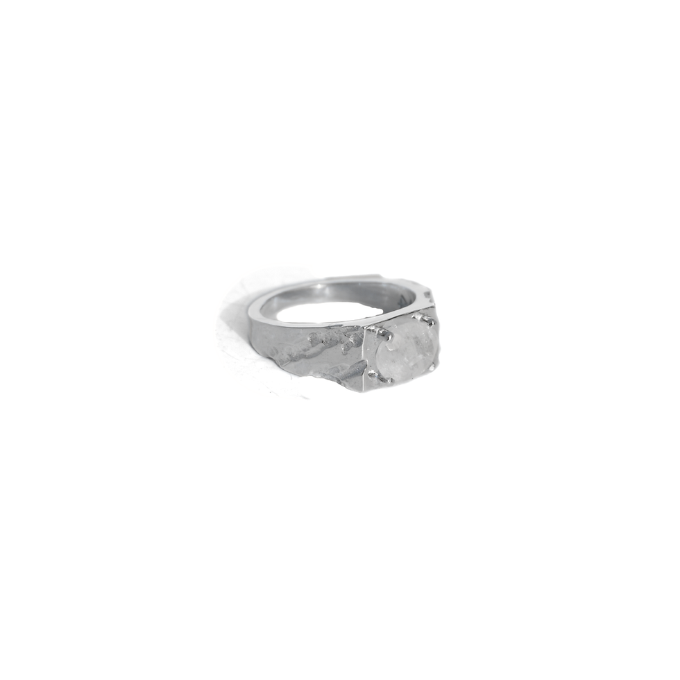 Thumbnail: Handmade silver ring with glowing moonstone and molten textured band, organic modern artisan design.