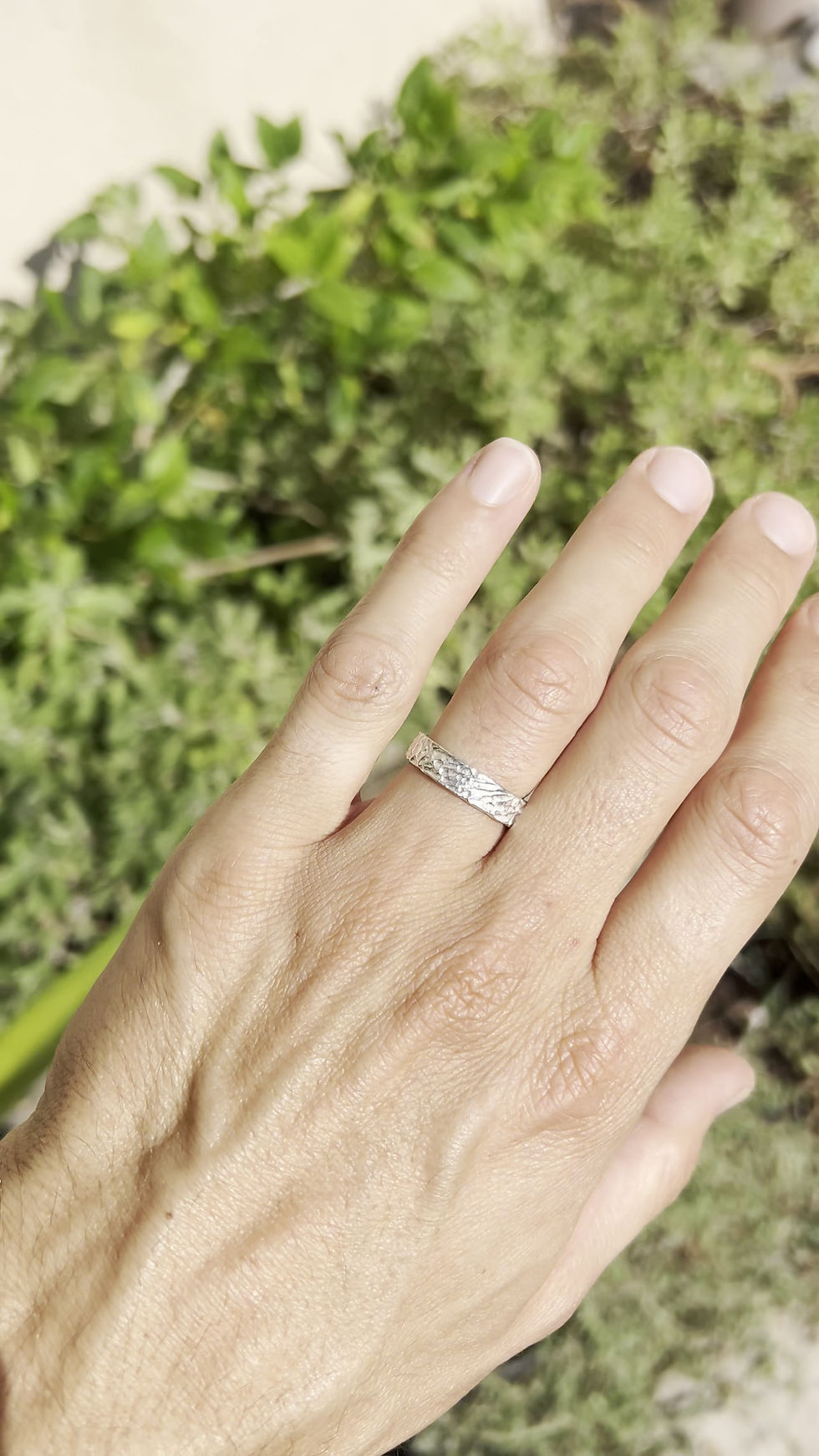Thumbnail: Delicate sterling silver ring with organic bark-inspired texture, handmade unisex band, minimalist artisan jewelry