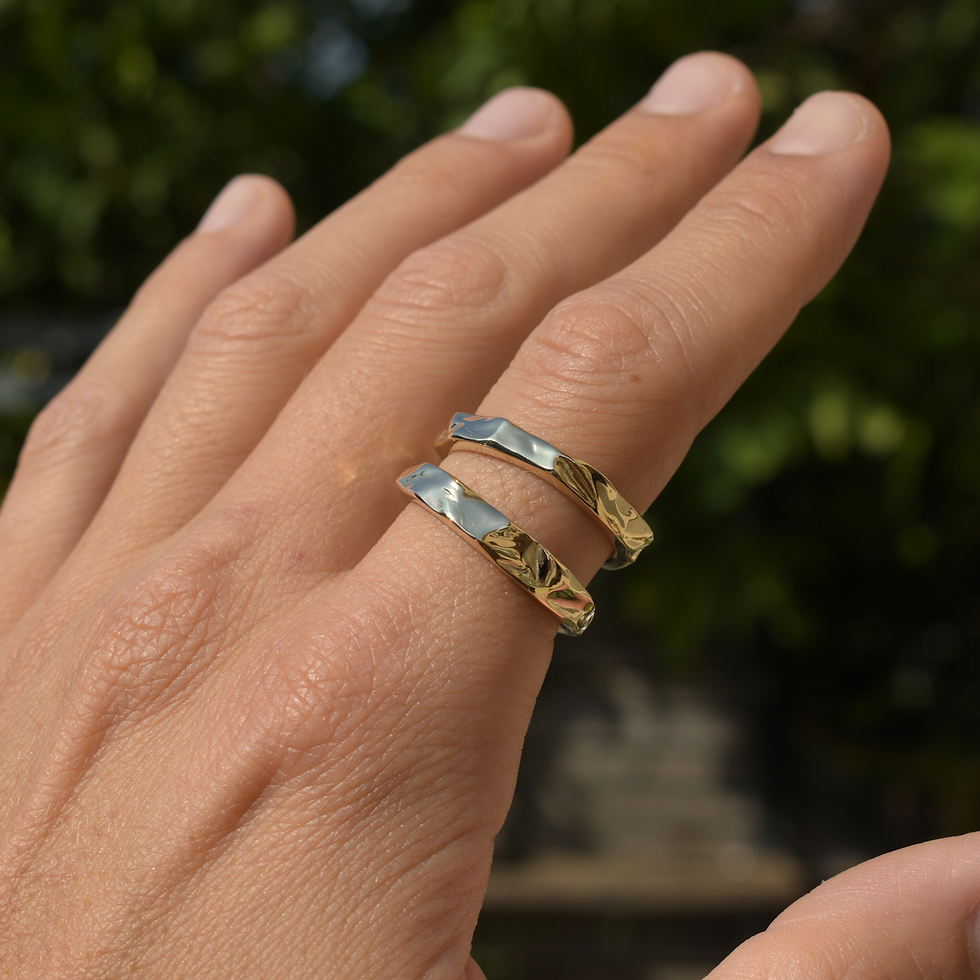 Thumbnail: faceted 14k yellow gold ring with polished yet raw finish, handcrafted artisan design, Solid gold ring, wedding ring