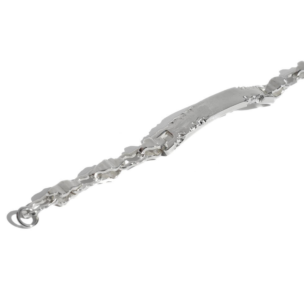 Thumbnail: Silver men’s bracelet with bold textured links and a polished central surface