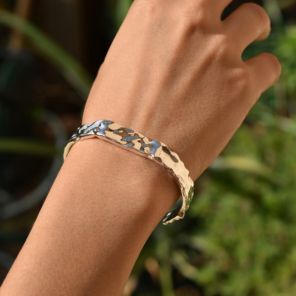 Thumbnail: Statement silver cuff with organic textures and bold presence, handcrafted in sterling silver.