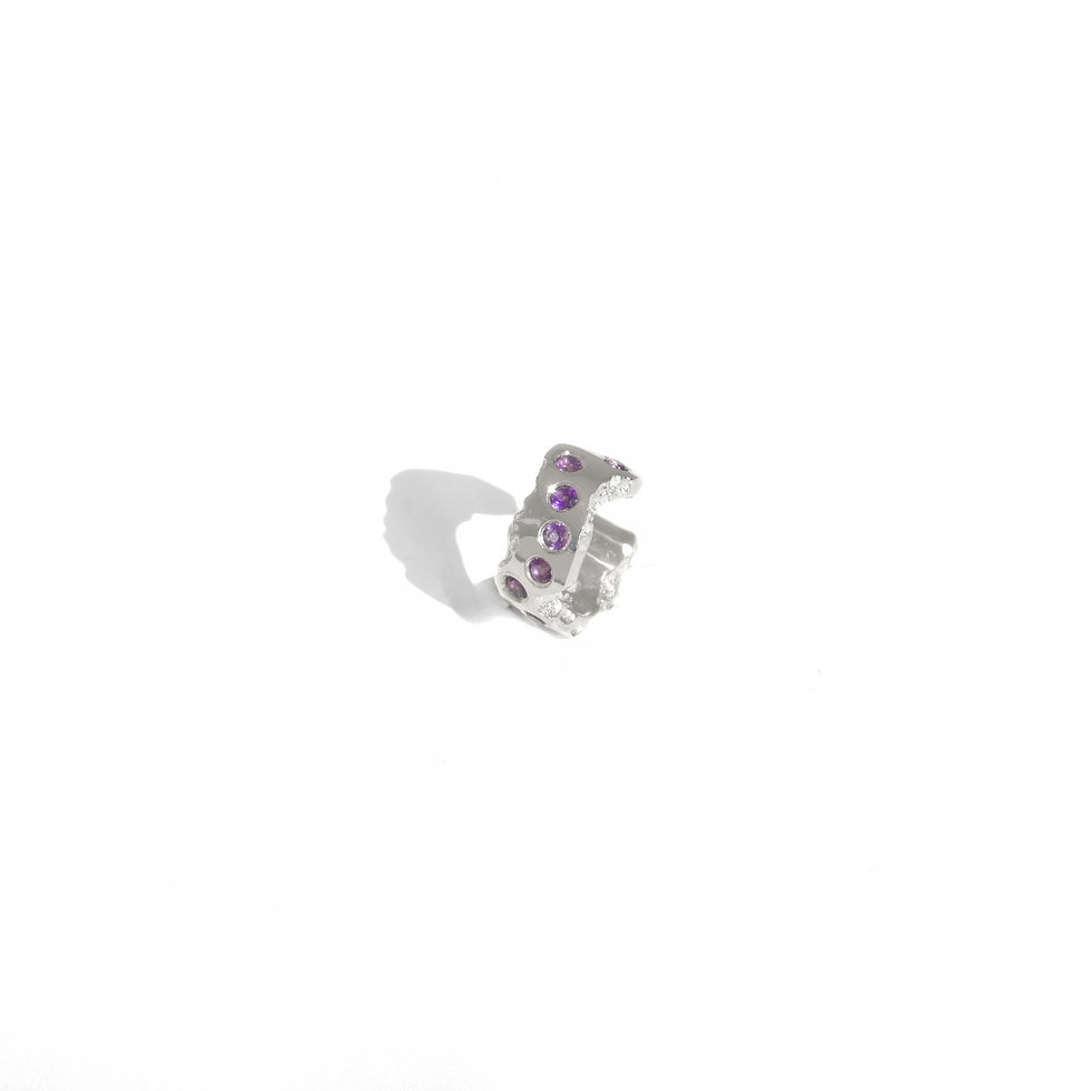 Thumbnail: Sterling silver ear cuff with 2mm amethyst gemstones, organic molten design, no piercing required.