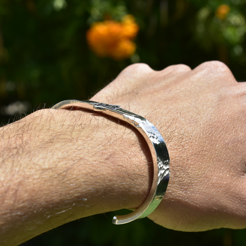 Thumbnail: Sterling silver cuff bracelet with a bold Star of David, polished with organic texture, unisex design.