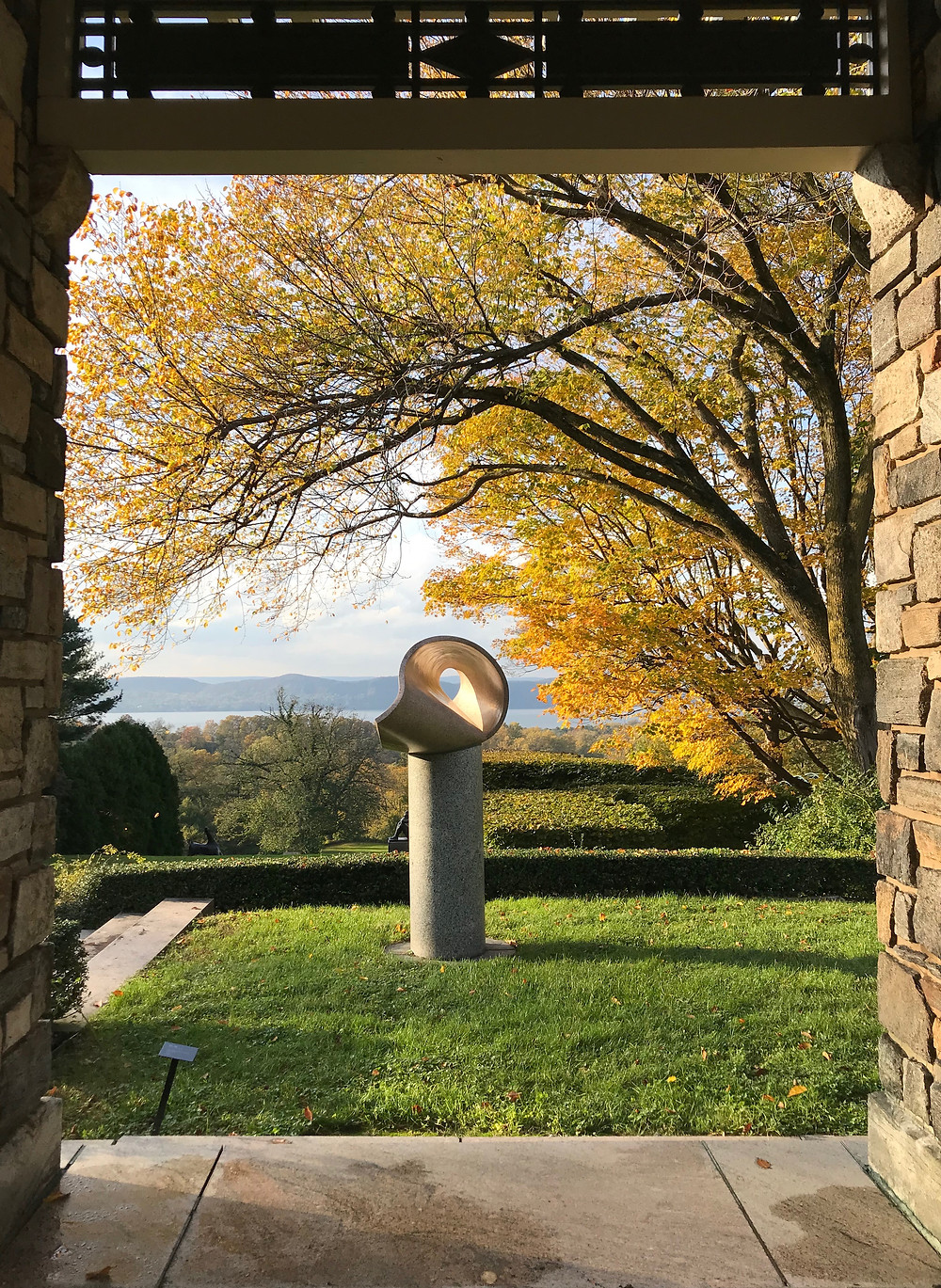 An art installation at Kykuit in New York, modern art, contemporary sculpture, landscaped grounds, art in garden, new york landscape,