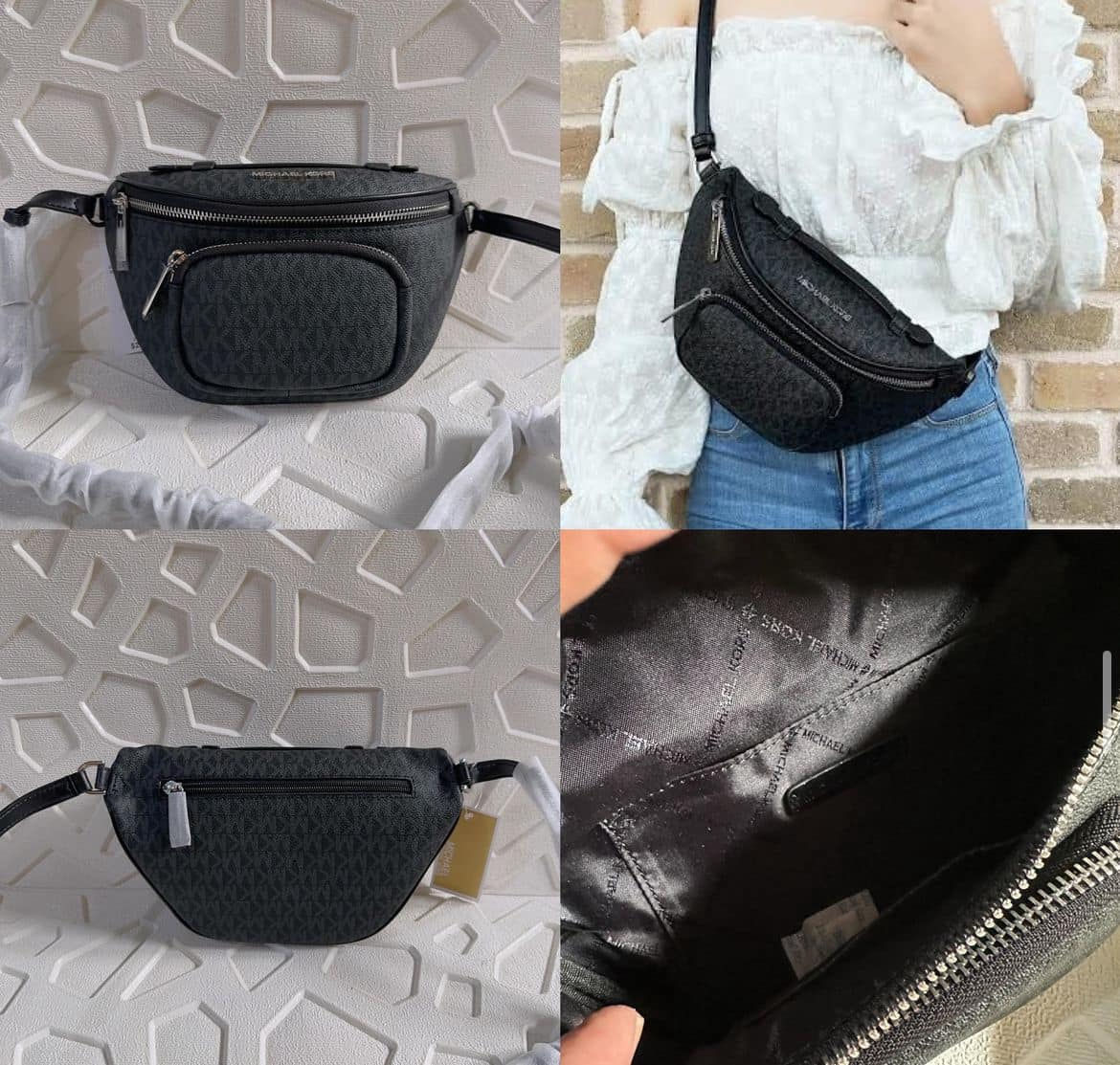 MK Patterned Erin XS Belt Bag Waist Pack in Signature Coated Canvas w/ Leather