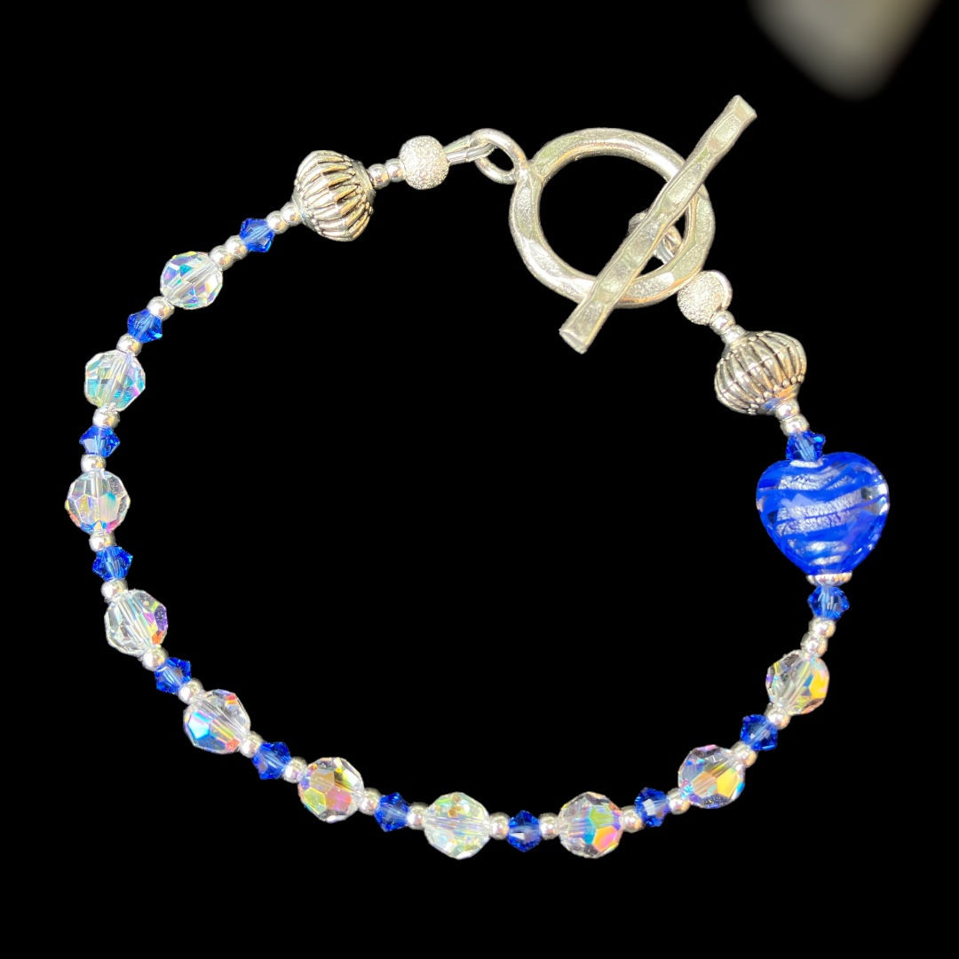 Rosary Bracelet - Blue Stripe & AB Crystal w/Sapphire