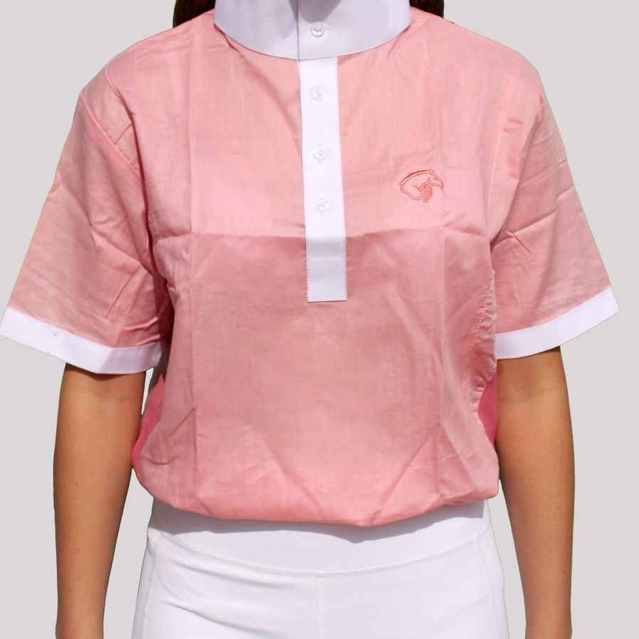 pink linen show jumping shirt front view
