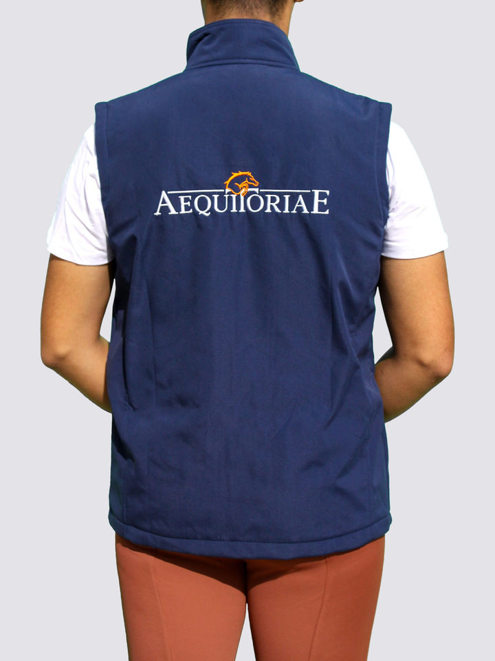 navy soft shell vest back view with logo