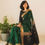 Thumbnail: RANG BHOOMI - FOREST GREEN SOFT LINEN SAREE WITH GOLD ZARI BORDER - LILLEMART.COM