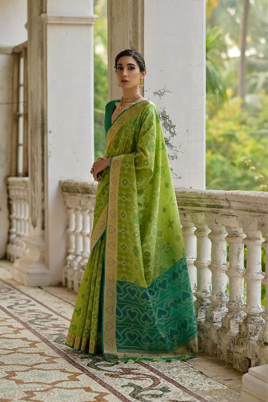 RANG BHOOMI - WOVEN POCHAMPALLI IKKAT WORK RAW SILK SAREE - LILLEMART.COM