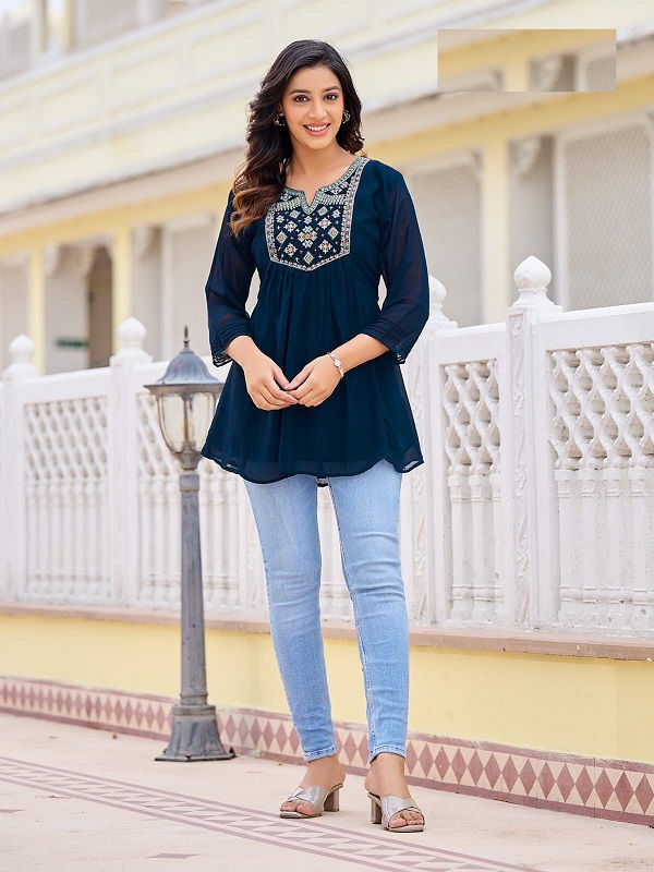 Thumbnail: RANG BHOOMI - GEORGETTE EMBROIDERED TOPS - LILLEMART.COM