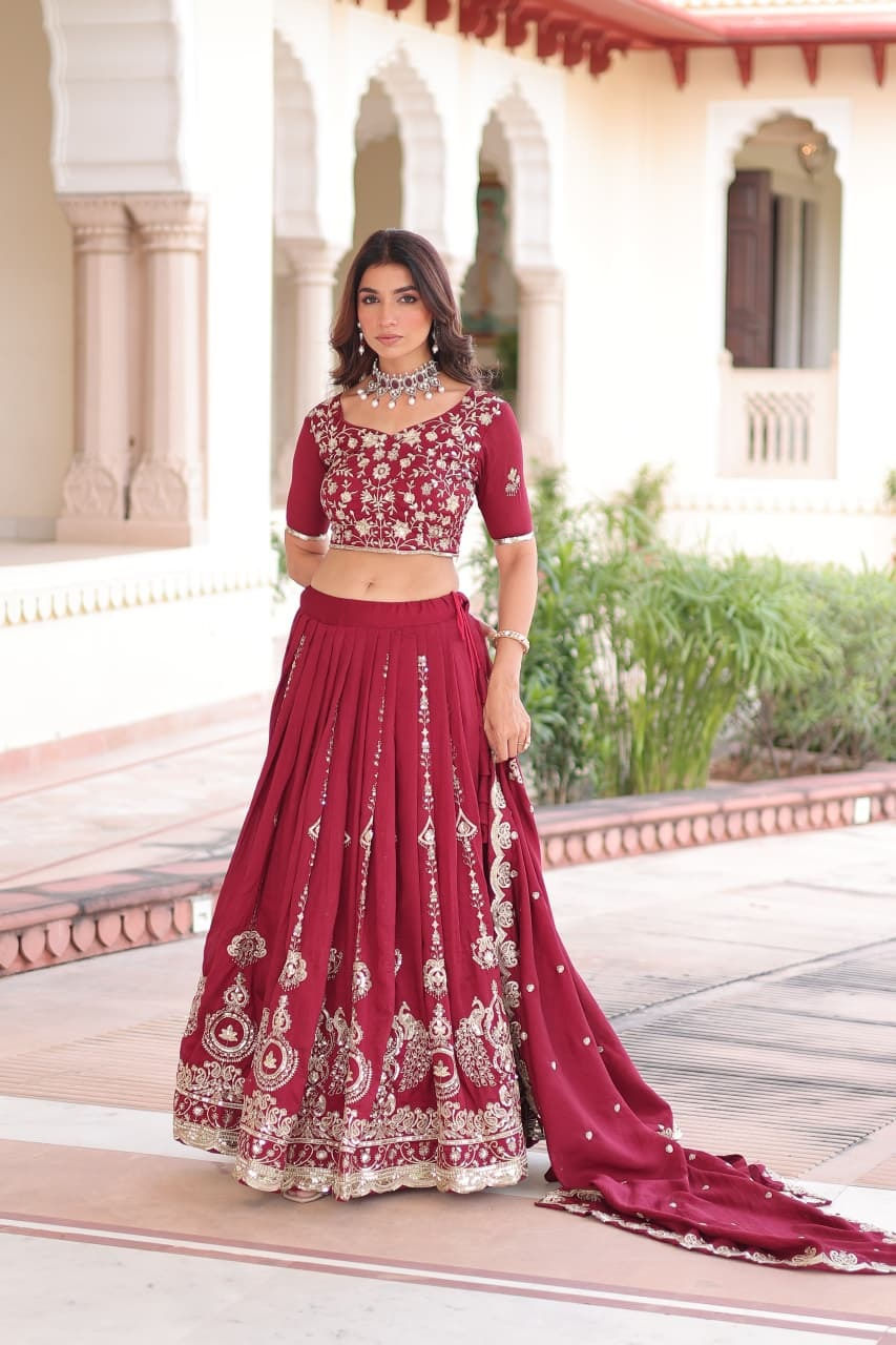 Thumbnail: RANG BHOOMI - VICHITRA SILK HEAVY SEQUINS & THREAD EMBROIDERED LEHENGA - LILLEMART.COM