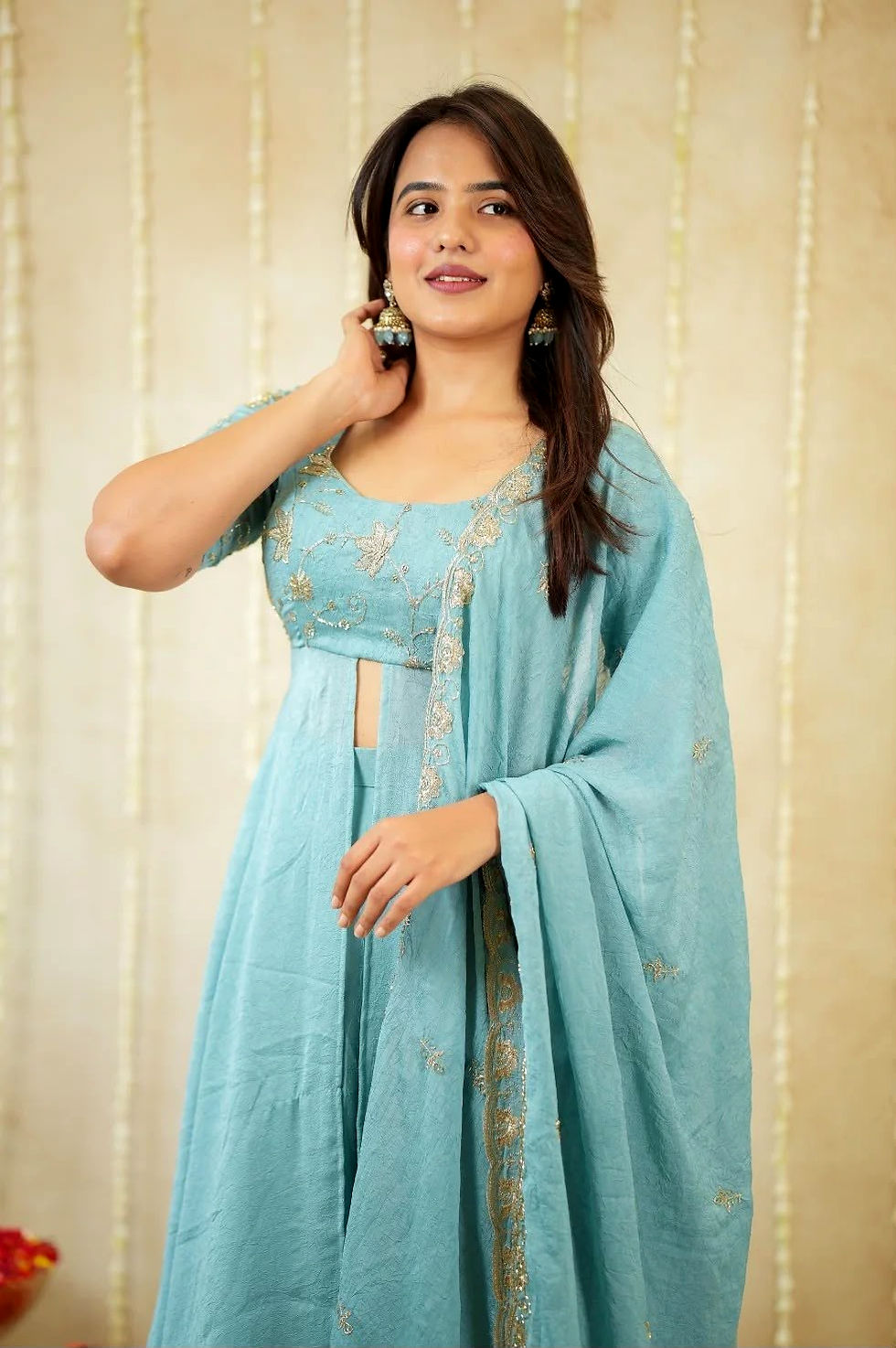 RANG BHOOMI - RANGOLI CRUSH BEADWORK TOP, SKIRT & DUPATTA  - LILLEMART.COM