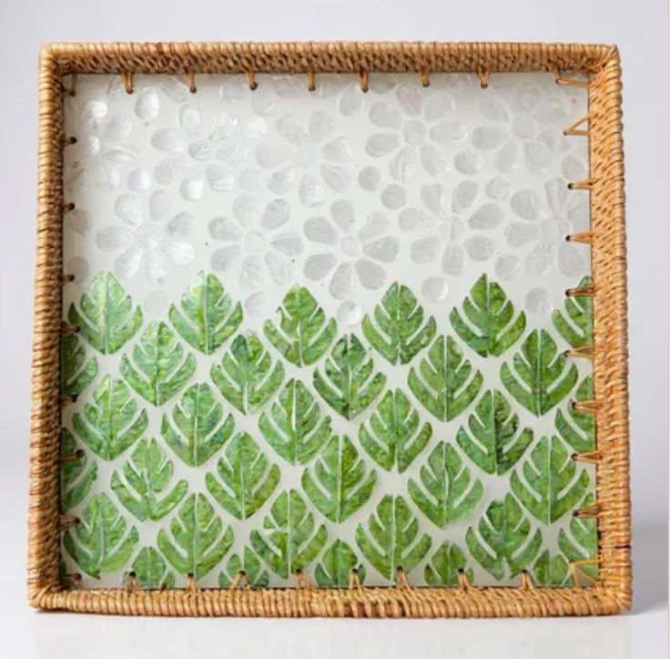 Thumbnail: ASTHETIC AANGAN - BOTANICAL PEARL SQUARE TRAY - LILLEMART.COM