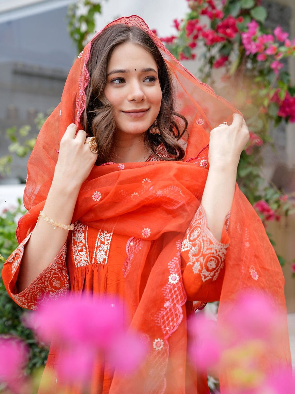 Thumbnail: RANG BHOOMI - ETHNIC VISCOSE CHANDERI KURTA SET WITH SEQUENCE EMBROIDERY