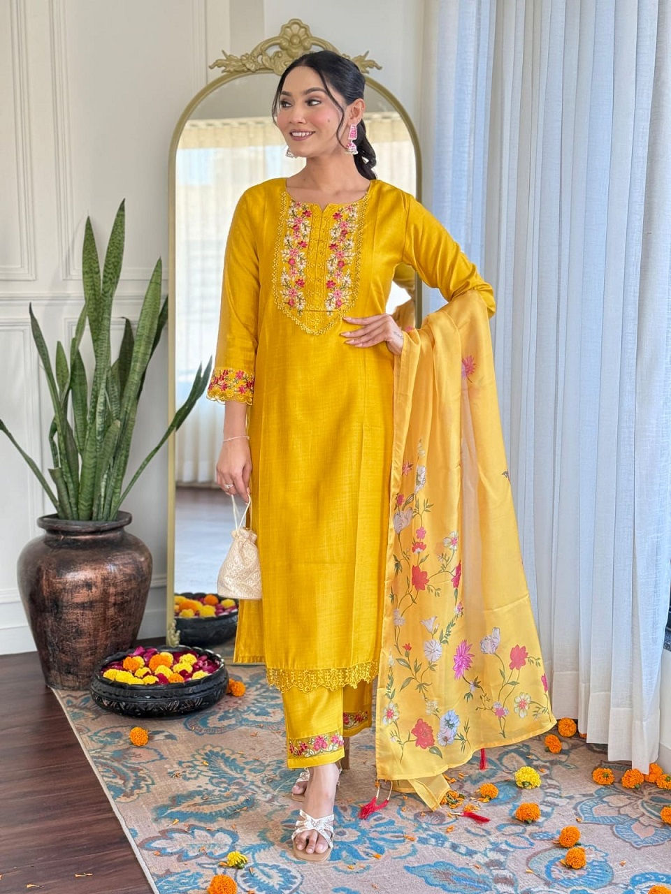 Thumbnail: RANG BHOOMI - GARHWAL SILK WITH EMBROIDERY & TABY SILK DUPATTA - LILLEMART.COM