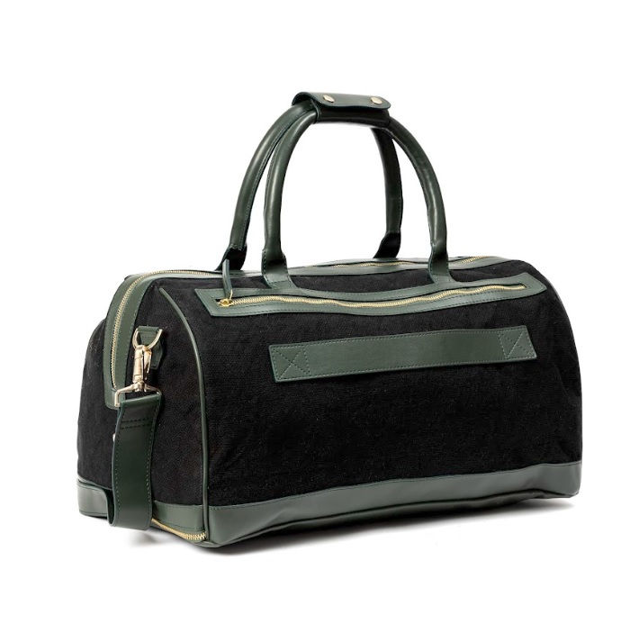 थंबनेल: GREEN HERMITAGE - AJAX VEGAN LEATHER DUFFLE BAG - BLACK & GREEN