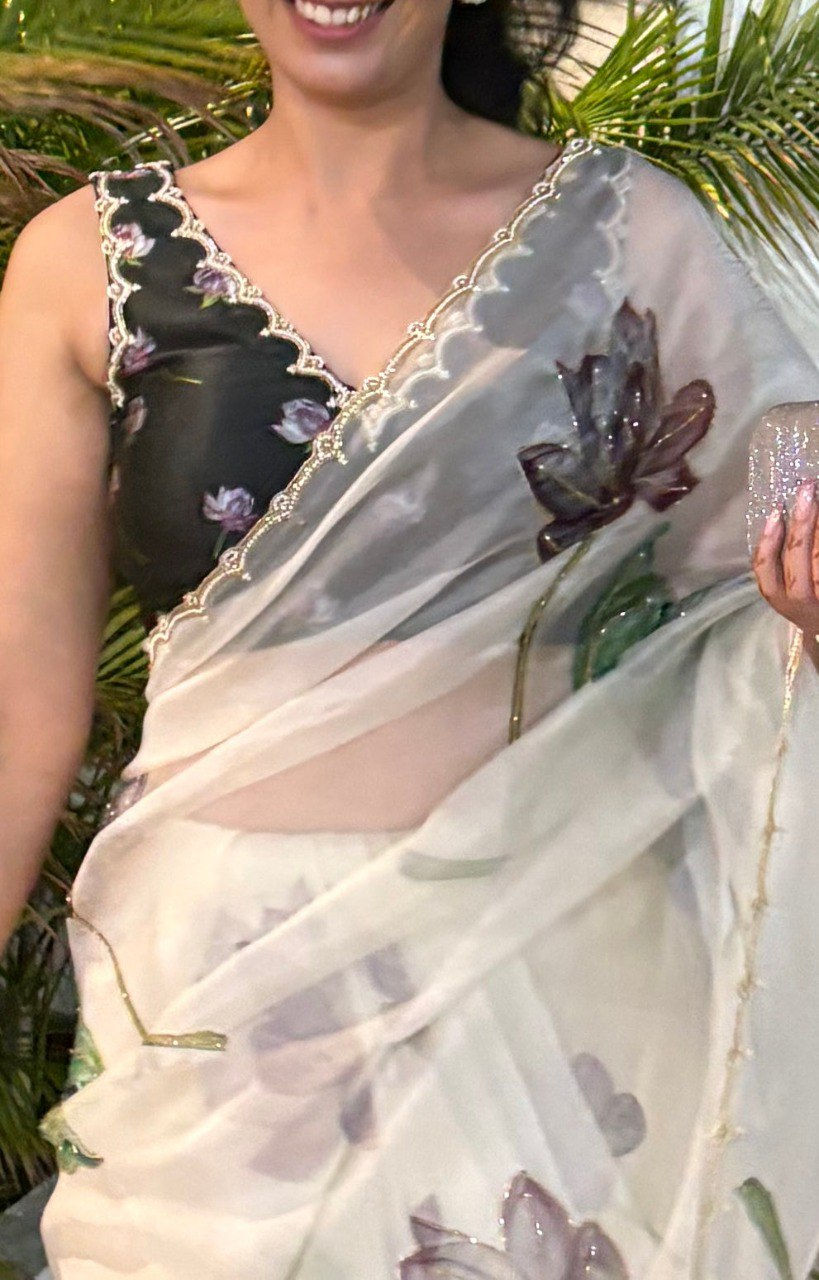 RANG BHOOMI - ORGANZA SILK MULTI-COLOUR SAREE - LILLEMART.COM