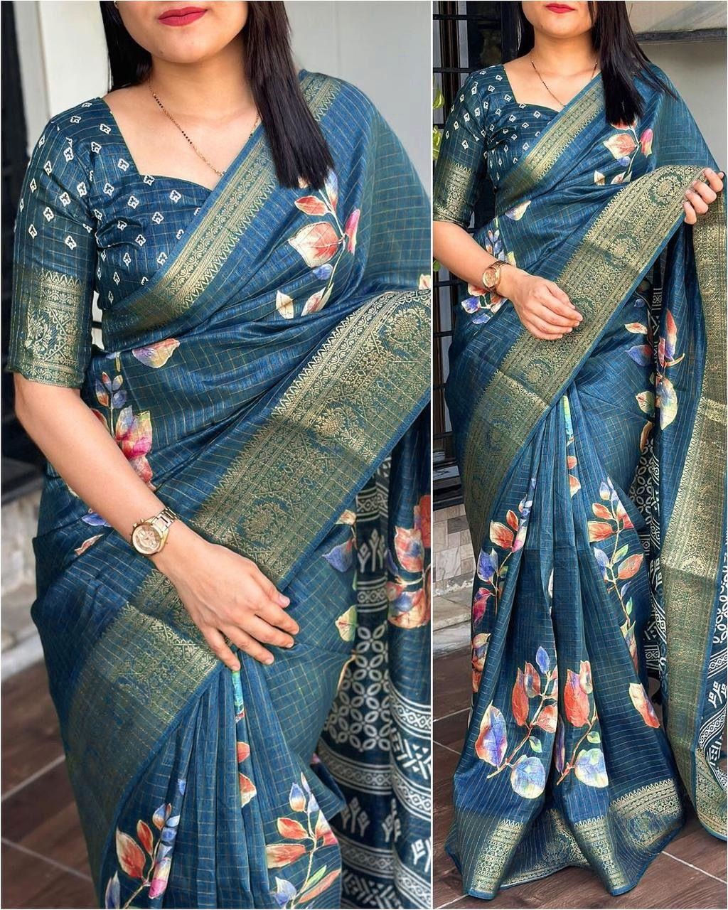 ARYATEX - DOLA SILK SAREES - WORLI/KALAMKARI PRINT
