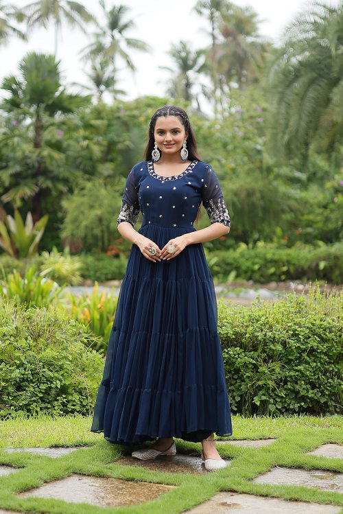 थंबनेल: RANG BHOOMI -  Faux Blooming Designer Gown for Women - LILLEMART.COM