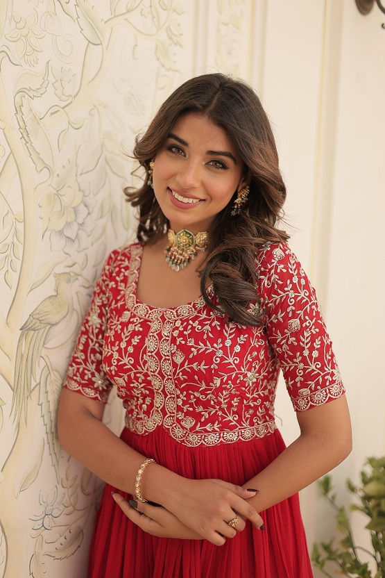 Thumbnail: RANG BHOOMI - FAUX BLOOMING GOWN  WITH HEAVY EMBROIDERY TOP - LILLEMART.COM