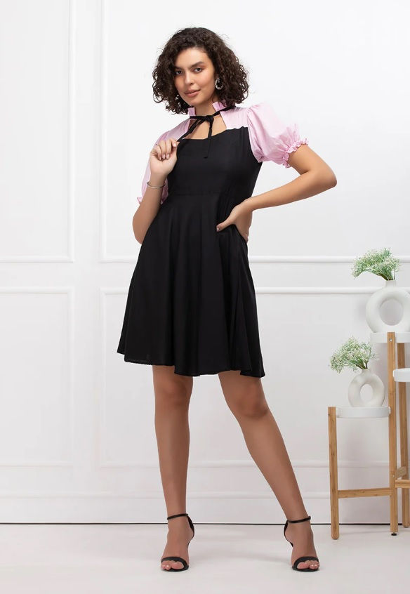 HOUSE OF ABEENA - MIDNIGHT ROSE GATHERED STAND COLLAR MINI - BUYBAY.IN