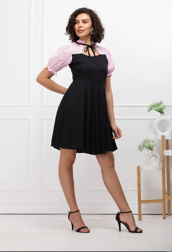 Thumbnail: HOUSE OF ABEENA - MIDNIGHT ROSE GATHERED STAND COLLAR MINI - BUYBAY.IN