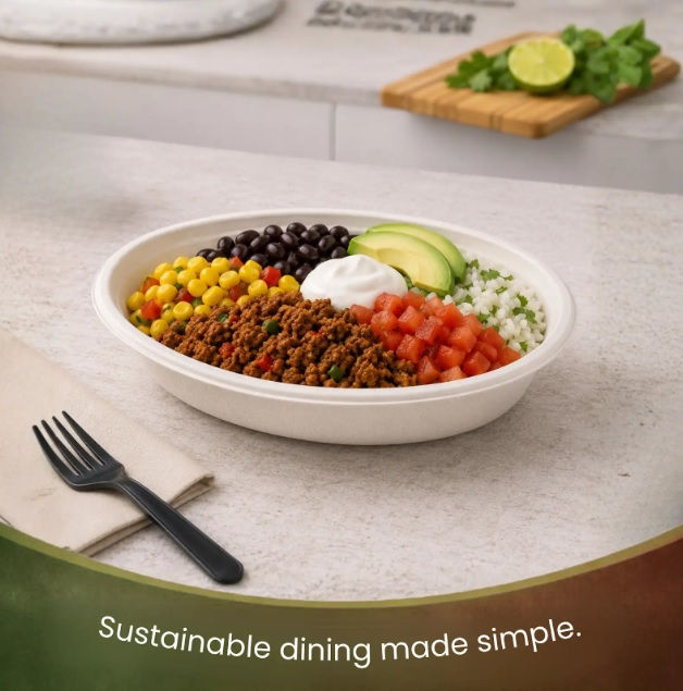 ECO AAROYAA | BAGASSE DISPOSABLE BURRITO BOWL | LILLEMART.COM