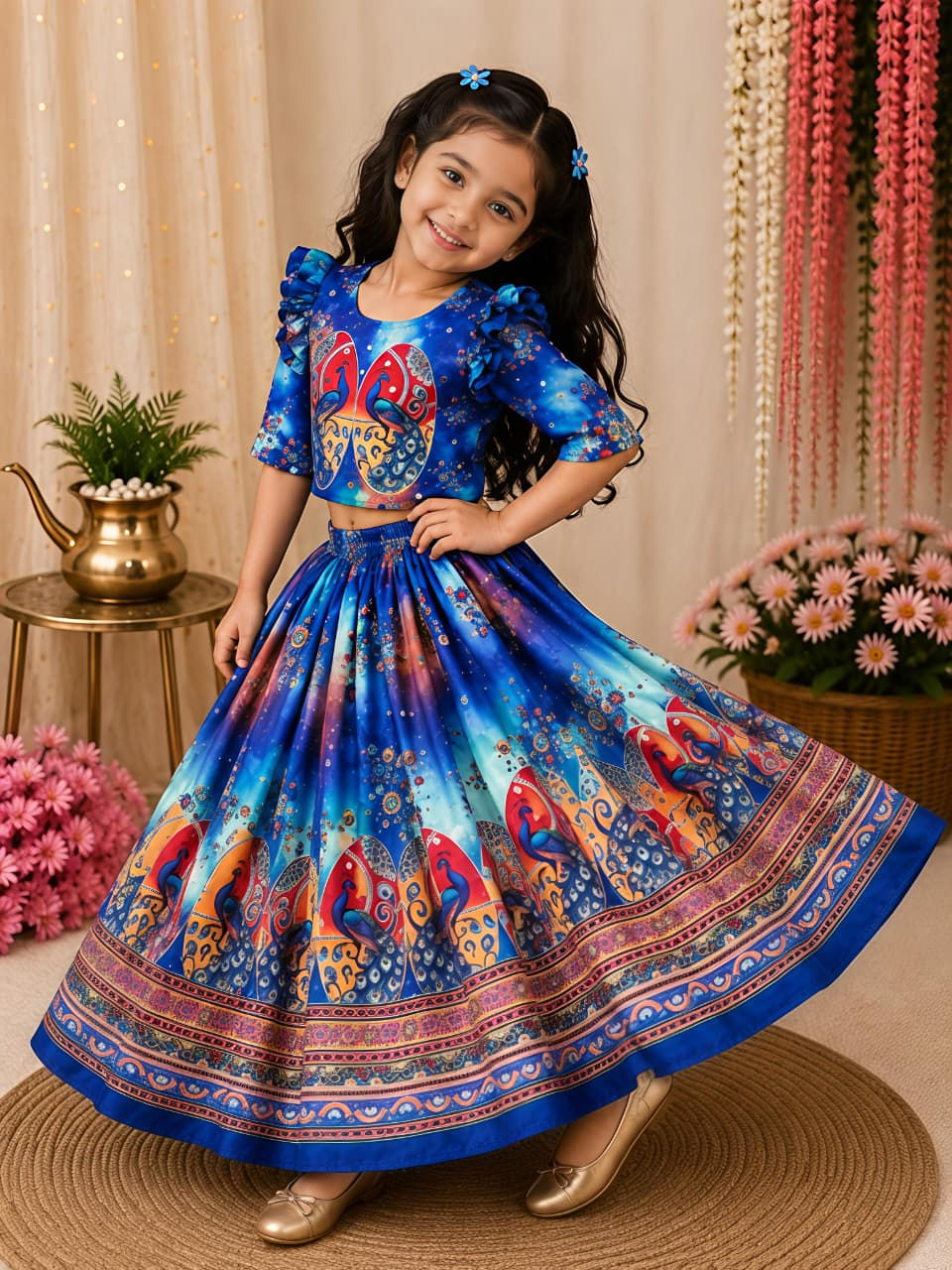 RANG BHOOMI - CHILDRENS ORGANZA SILK LEHENGA SET - LILLEMART.COM