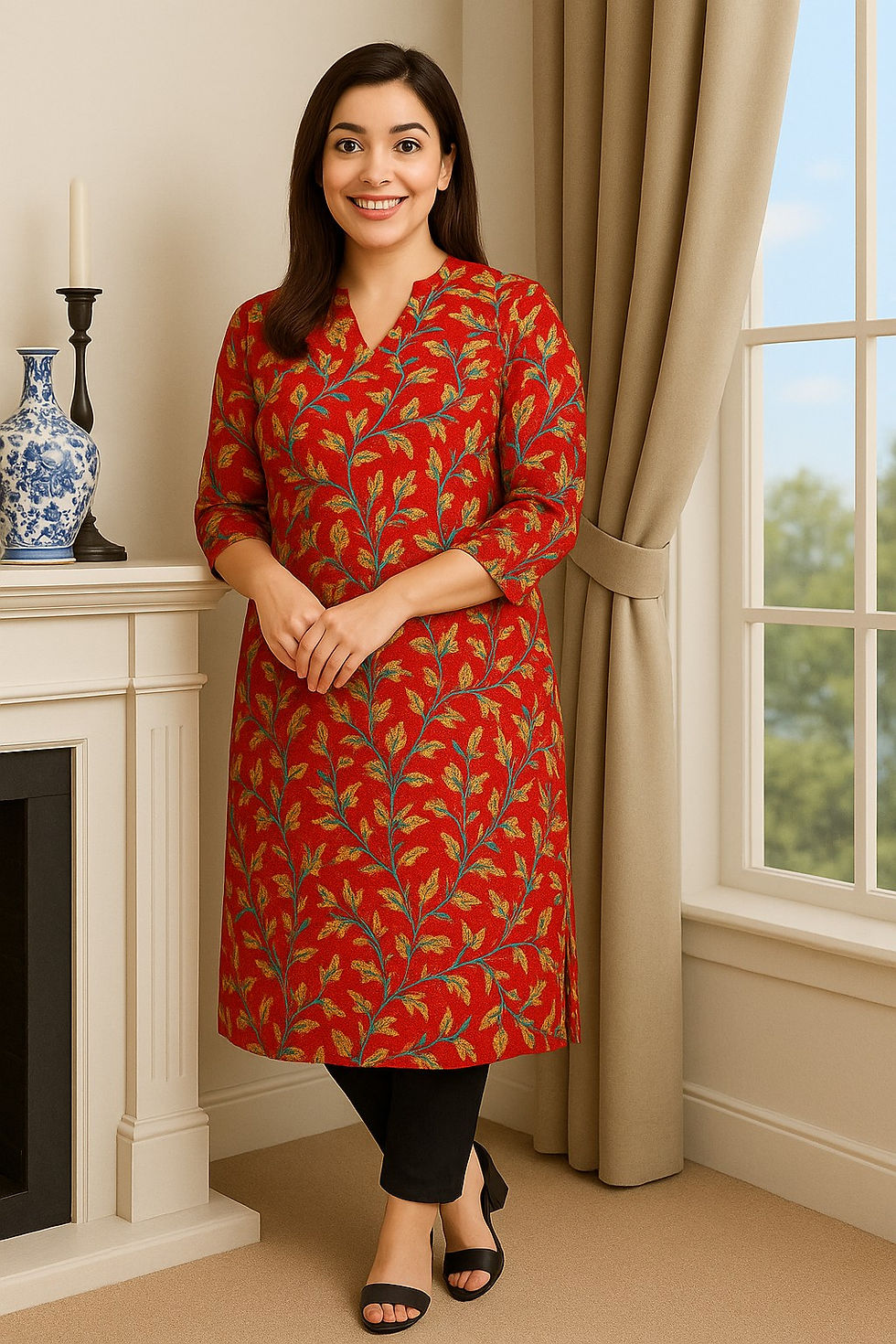 Thumbnail: PARAMPARA - PREMIUM KALAMKARI BLOCK PRINTED WOMEN'S LONG KURTA  - LILLEMARTCOM