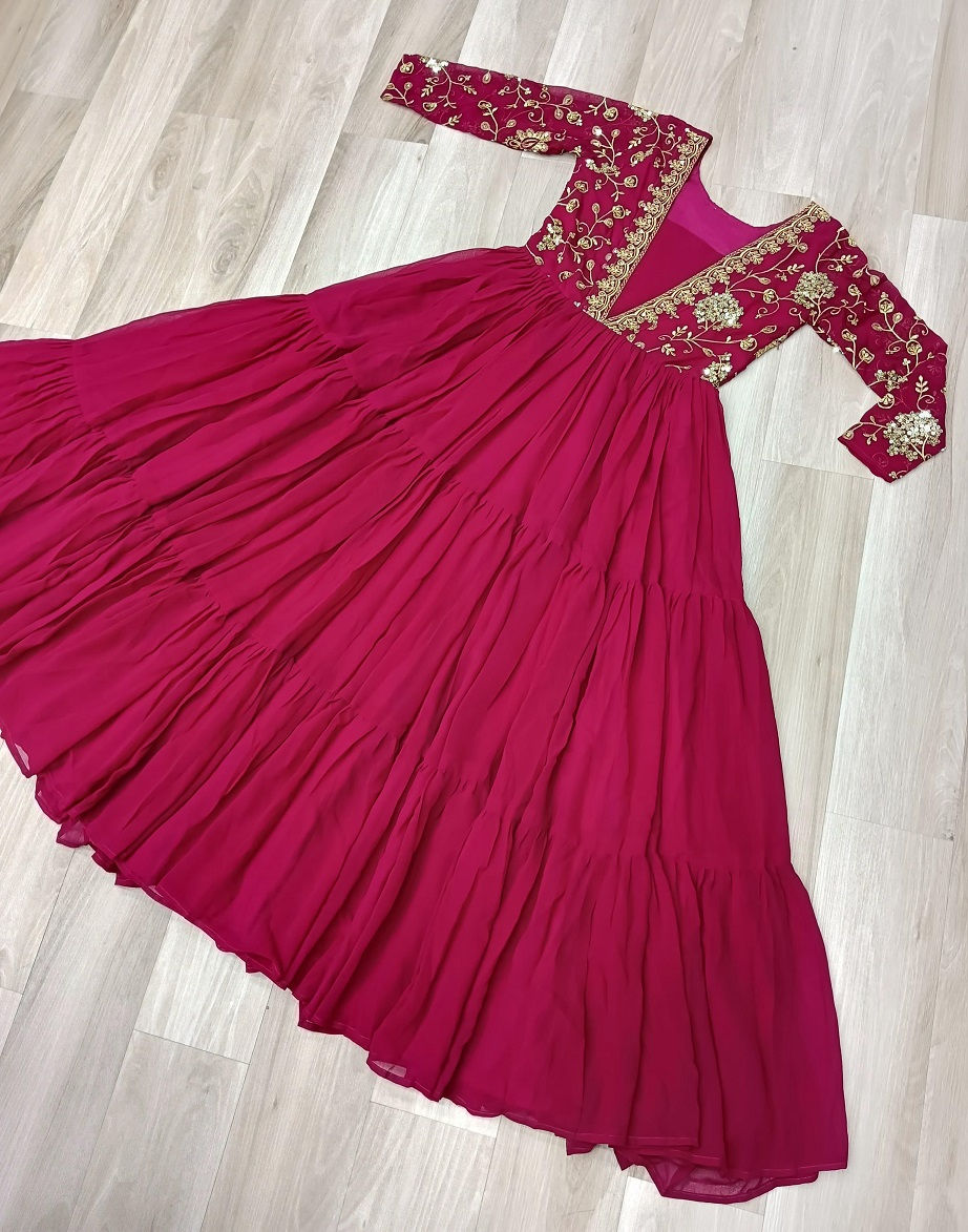 Thumbnail: RANG BHOOMI - FAUX BLOOMING GOWN WITH SEQUINS & ZARI EMBROIDERY - LILLEMART.COM
