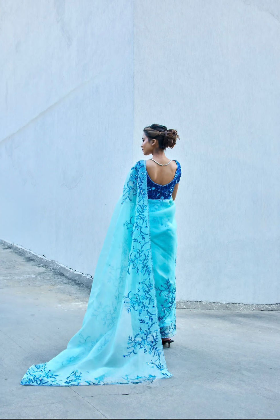 Thumbnail: RANG BHOOMI - PURE SOFT TABBY SILK SAREE WITH FLORAL EMBROIDERY - LILLEMART.COM