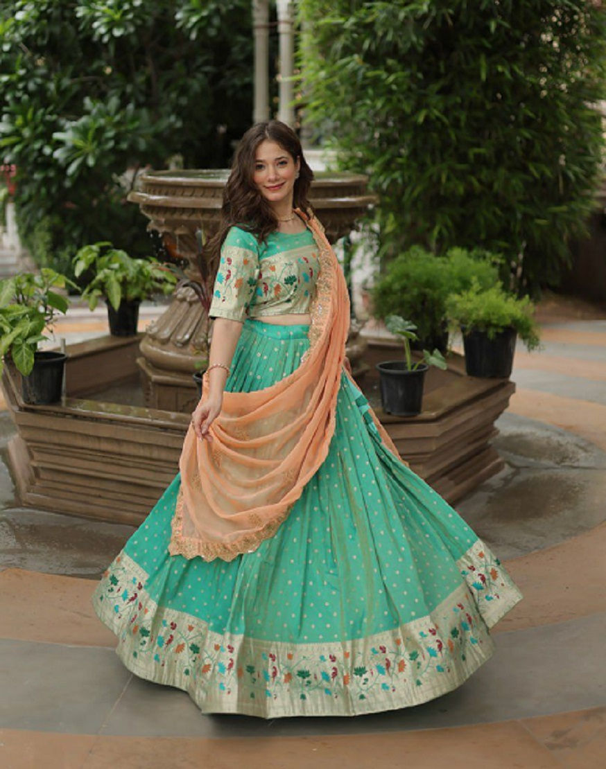 थंबनेल: RANG BHOOMI -  LEHANGA CHOLI WITH MEENA WEAVING -  LILLEMART.COM