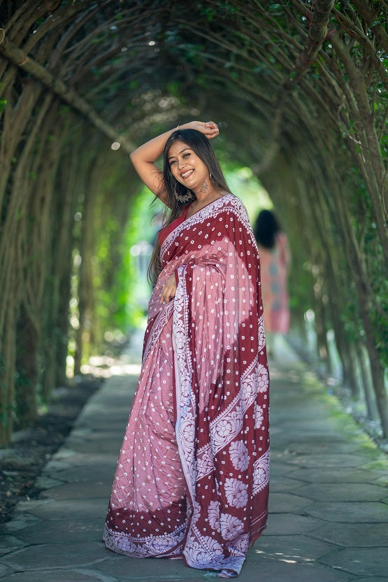 Thumbnail: RANG BHOOMI - HEAVY DOLA SILK BHANDANI SAREE - LILLEMART.COM