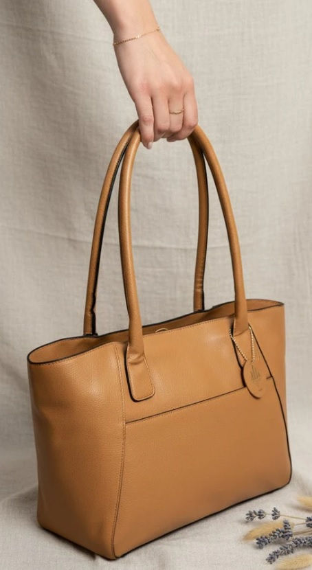 Thumbnail: GREEN HERMITAGE - ATHENA VEGAN LEATHER TOTE BAG - CARAMEL - LILLEMART.COM