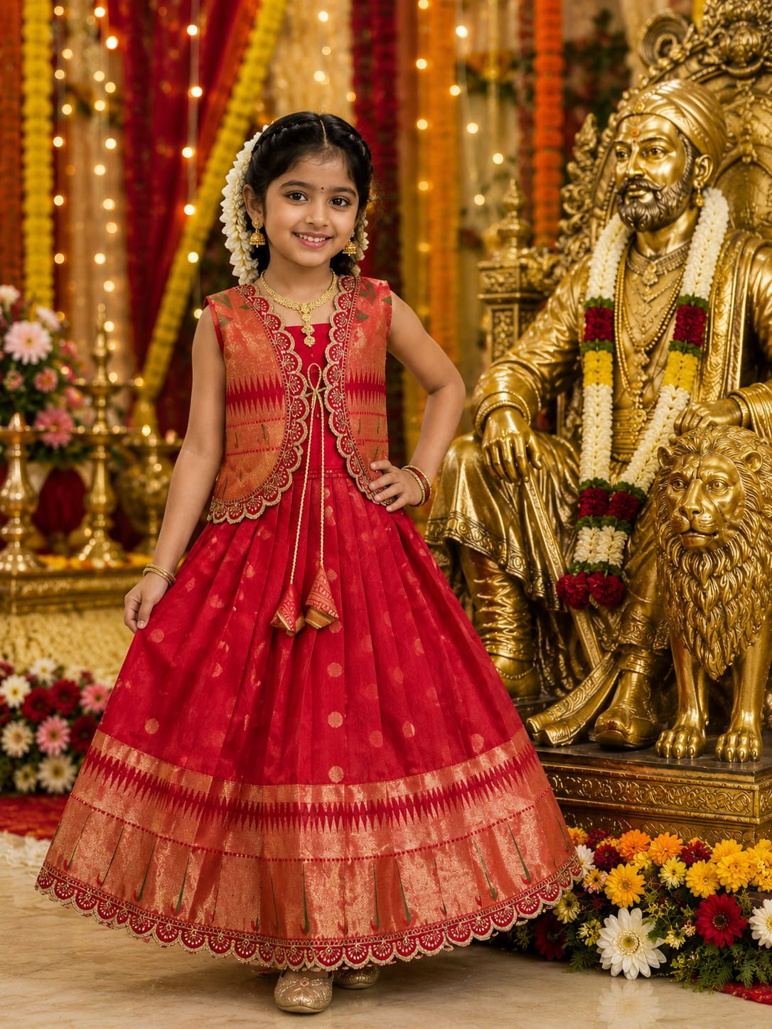 RANG BHOOMI - KIDS PAITHANI SILK GOWN WITH DESIGNER COAT - LILLEMART.COM