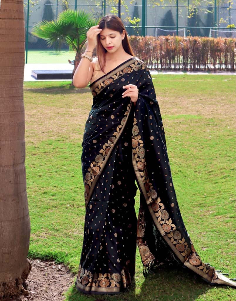 थंबनेल: RANG BHOOMI - SOFT SILK SAREE WITH COPPER & GOLD ZARI - LILLEMART.COM