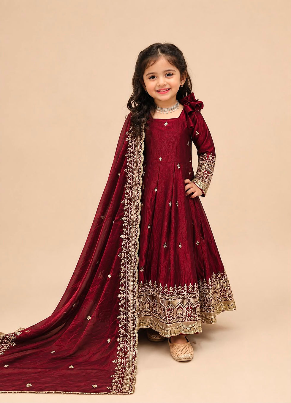 RANG BHOOMI - CHILDRENS HEAVY FENDY SILK EMBROIDERED GOWN SET - LILLEMART.COM