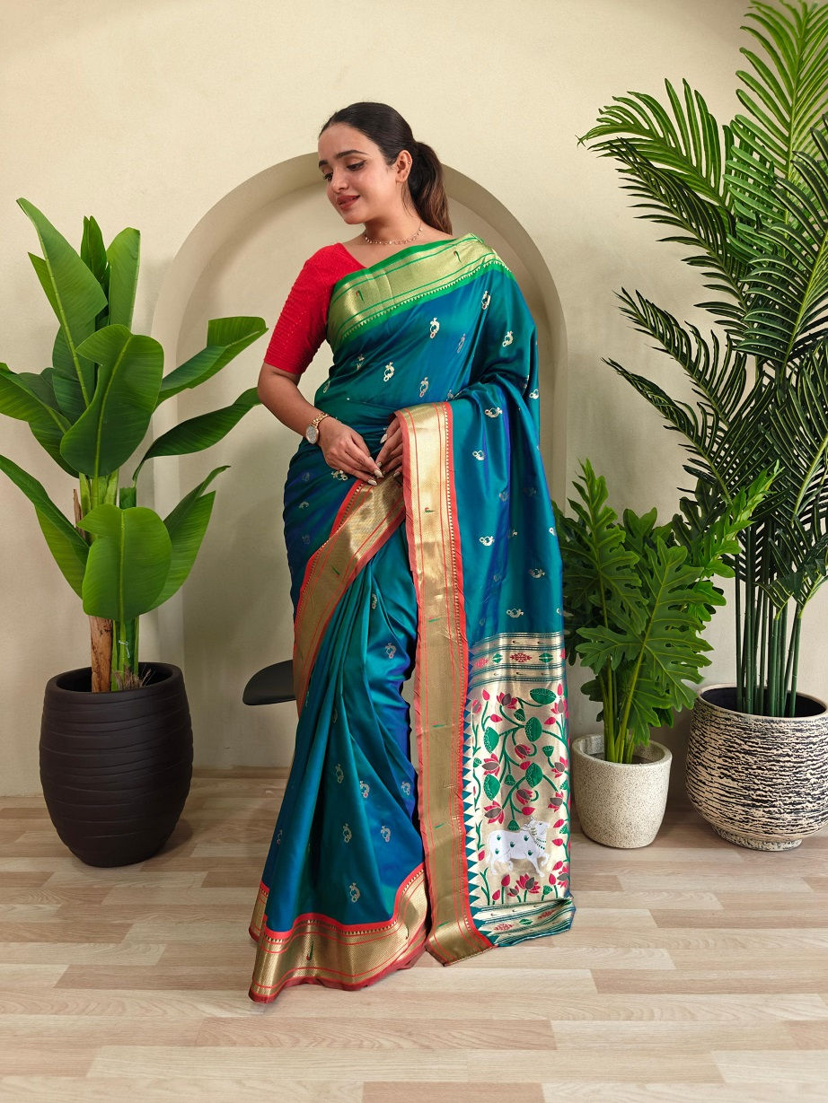 Thumbnail: RANG BHOOMI - SILK SAREE WITH PICHWAI-PAITHANI WEAVING - LILLEMART.COM