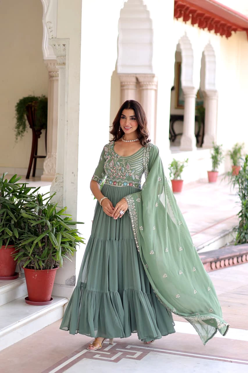 RANG BHOOMI - SEQUINS EMBROIDERED FAUX BLOOMING GOWN SET - LILLEMART.COM